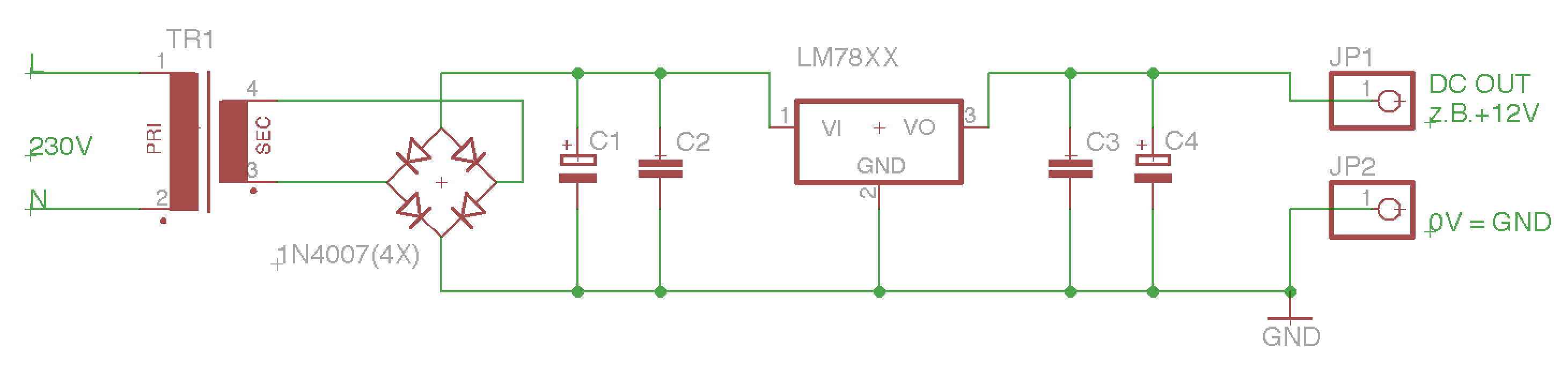 Schaltung für ein einfaches Festspannungsnetzteil